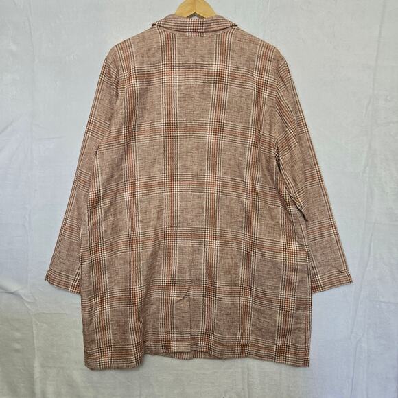 J.Jill Women Harper Henna Linen Prep Classic Boyfriend Oversized Plaid Blazer XL - Picture 7 of 12